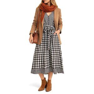 J. Crew Tie-Waist Button-Front Gingham Midi Dress